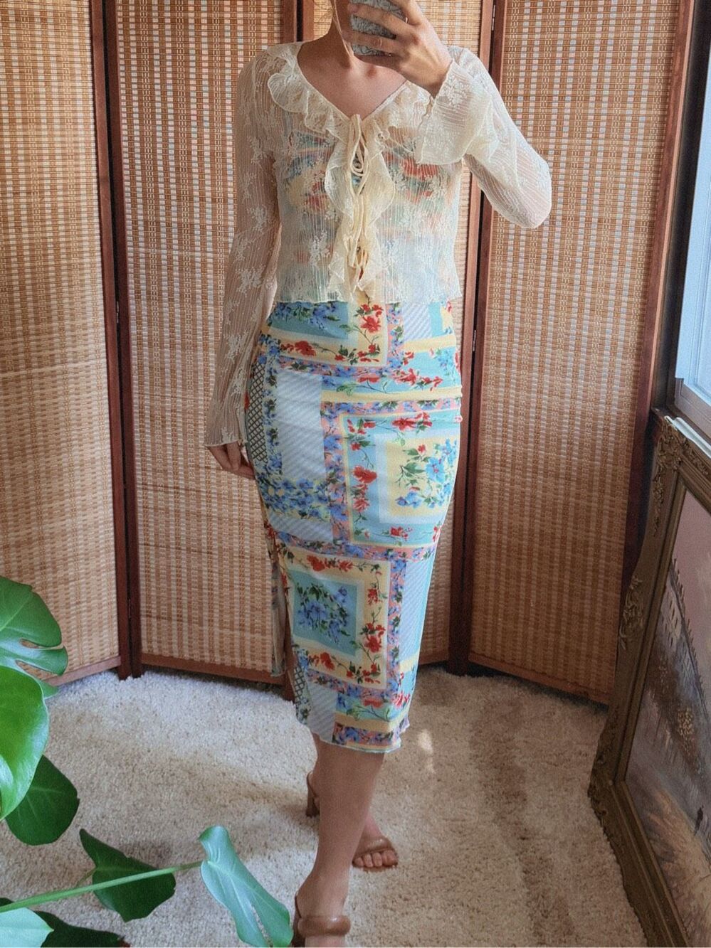 Thirty / Thirty Patchwork Print Dress with Lace Shawl Size S